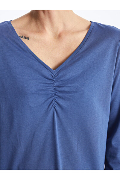 LC Waikiki Top de pijama pentru femei, uni, cu decolteu în V, cu mânecă lungă