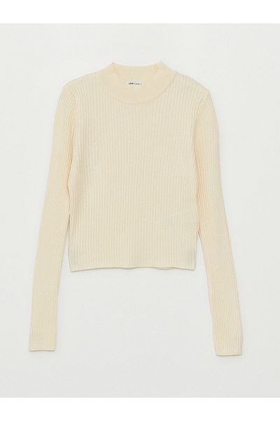 LC Waikiki Einfarbiger langärmliger Damen-Strickpullover mit halbem Rollkragen