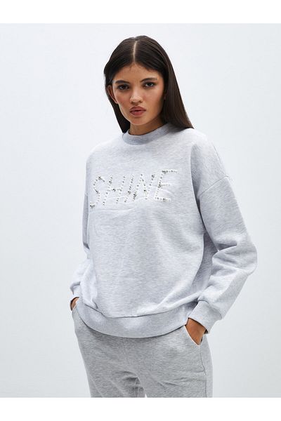 LC Waikiki Langärmliges, übergroßes Damen-Sweatshirt mit Rundhalsausschnitt – bedruckt