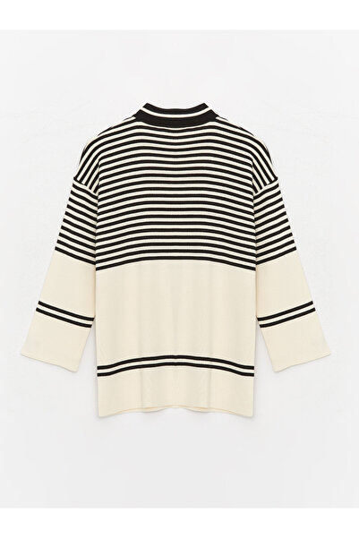 LC Waikiki Gestreifte Langarm-Stricktunika für Damen mit halbem Rollkragen