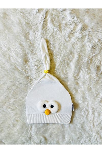 anne dokunuşu gibi KUZUM BEBE White Chick Figured Girl Boy Baby Kids Combed Cotton Hat Beanie