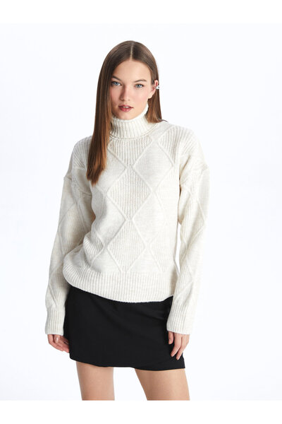 LC Waikiki Dámský úpletový svetr s dlouhým rukávem s vlastním vzorem