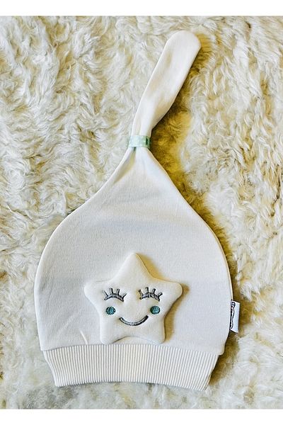 anne dokunuşu gibi KUZUM BEBE White Star Figured Girl Boy Baby Children's Combed Cotton Hat Beret