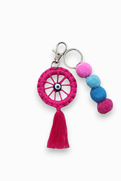 nftart.design حلقة فوشيا مطرزة بالعين الشريرة وسلسلة مفاتيح مكرامية مكونة من ...