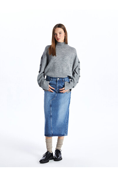 LC Waikiki Oversize dámský pletený svetr s polovičním rolákem s dlouhým rukávem