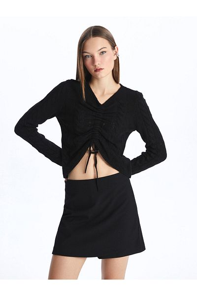LC Waikiki V-Neck Self Patterned Long Sleeve Women's Knitwear Sweater - W3It68Z8
