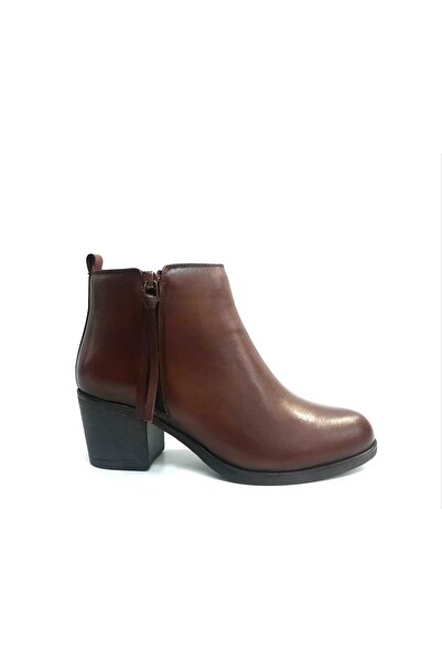 BURÇ AYAKKABI DİLADAYS Kadın Hakiki Deri Acı Kahve Topuklu Bot