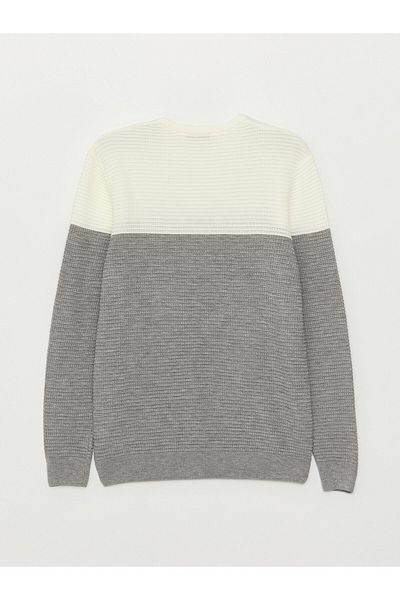LC Waikiki Men's Knitwear Sweater - Crew Neck, Long Sleeve, Color Block