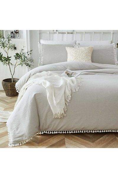 eyma home Βαμβακερή φούντα Σετ διπλό πάπλωμα 4 τεμαχίων
