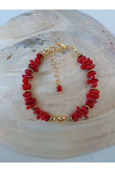 By Song Aksesuar New Year's Christmas Bracelet Red Coral Natural Stone