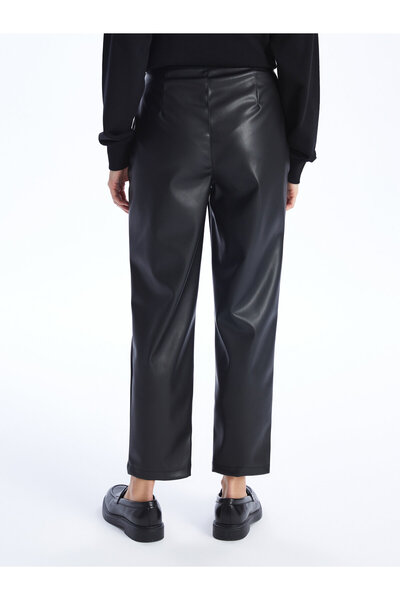 LC Waikiki Dámské kalhoty s rovným koženým vzhledem standardního střihu