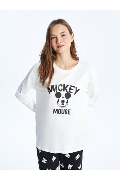 LC Waikiki Crew Neck Mickey Mouse Printed Long Sleeve Women's Pajama Set