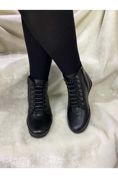 Voyager Μαύρες γυναικείες μπότες από γνήσιο δέρμα από καουτσούκ (7685) Μαύρο