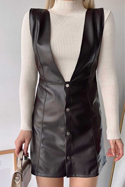 Mylocker Kadın Acı Kahve Deri Elbise