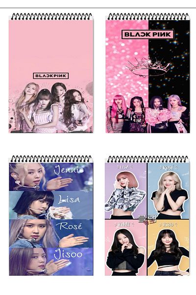 feroxby مجموعة Blackpink مكونة من 4 مفكرة غير مبطنة مقاس 14 × 10 سم و50 ورقة ذات غطاء صلب ومفكرة حلزونية