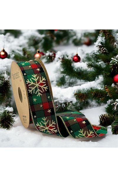 FANTASTIC KURDELE SNOWFLAKE PATTERNED GILVERY WOVEN CHRISTMAS RIBBON (35mm WIDTH - 10m LENGTH)