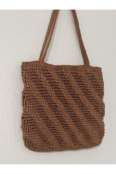 MERUT STYLE HAYATINI RENKLENDİR El Örgüsü Kadın Omuz Çantası Kağıt Ip Burçak Model Astarlı