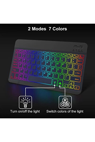 Alfa MEC Samsung Galaxy Tab A8 10.5 Sm-x200 2021 Uyumlu Aydınlatmalı Kablosuz Bluetooth Klavye+mouse Set - KL