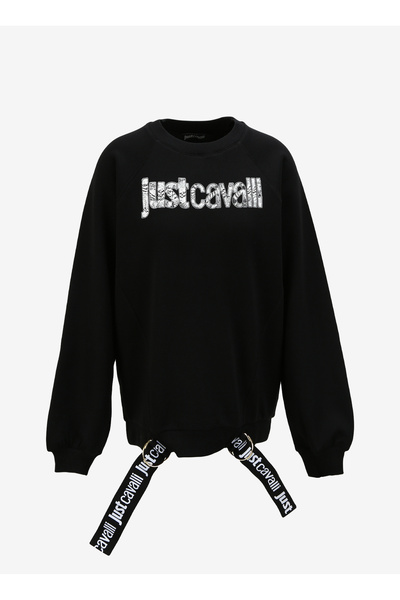 Just Cavalli Bisiklet Yaka Baskılı Siyah Kadın Sweatshırt 75PAIG05