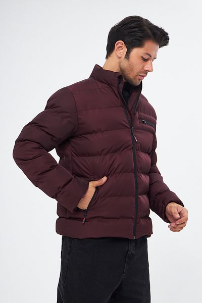 S&V TEKSTİL Men's Burgundy Comfortable Puffer Jacket Coat Parka