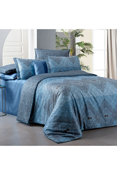 Sarev Brenzo Cotton Satin Double Duvet Cover Set Blue