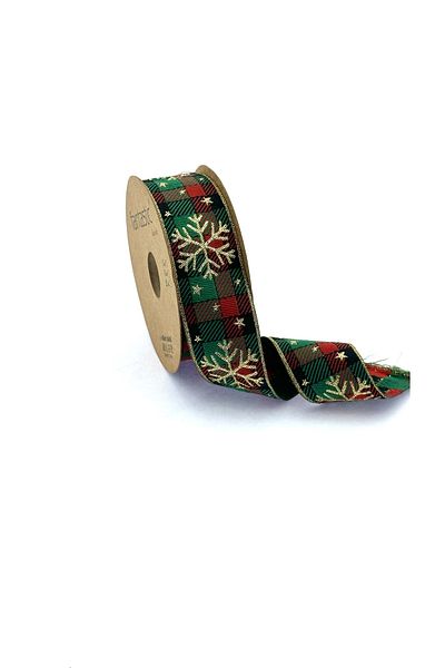 FANTASTIC KURDELE SNOWFLAKE PATTERNED GILVERY WOVEN CHRISTMAS RIBBON (35mm WIDTH - 10m LENGTH)