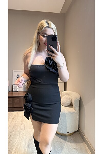 GLAM Siyah gül detaylı Etek