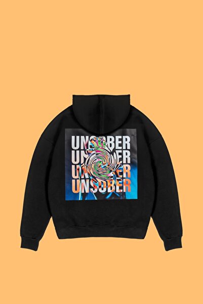 Bak Moda Unsober Printed Oversize Unisex Μαύρο κουκούλα