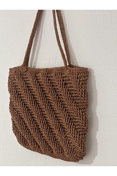 MERUT STYLE HAYATINI RENKLENDİR El Örgüsü Kadın Omuz Çantası Kağıt Ip Burçak Model Astarlı