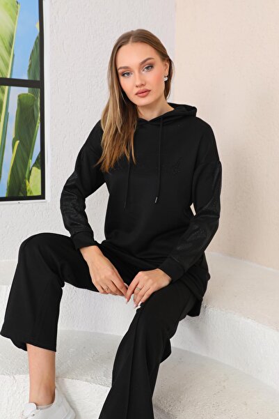 WestBound Γυναικείο αθλητικό κοστούμι με λεπτομέρεια φαρδύ πόδι, μαύρο χρώμα