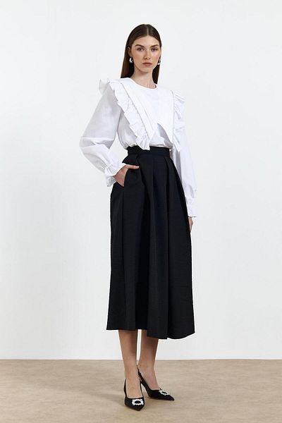 Lathine Ruffle Collar Jewelled Poplin White Tunic