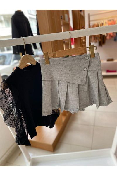 digidi DİGİDİ KIDS GIRL GREY PLEATED MINI SKIRT 3-8 YEARS