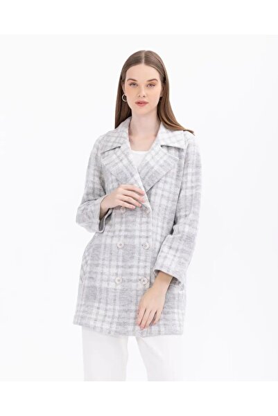 SEÇİL EKOSE DESENLİ KRUVAZE YAKALI CEKET-Gri - XL