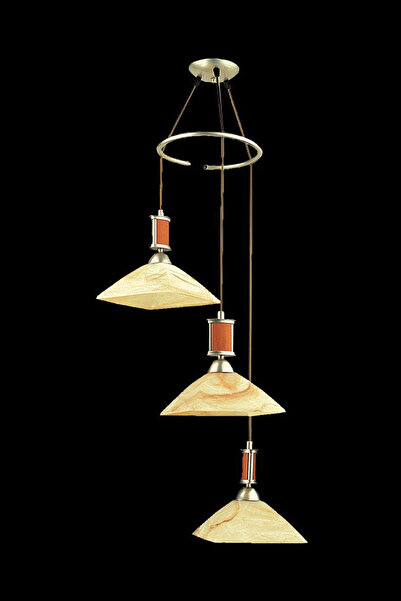 Avize çarşısı Meltem Opal Cam Ahşap Ve Metal Eskitme 3lü Sarkıt Avize BS.1600...