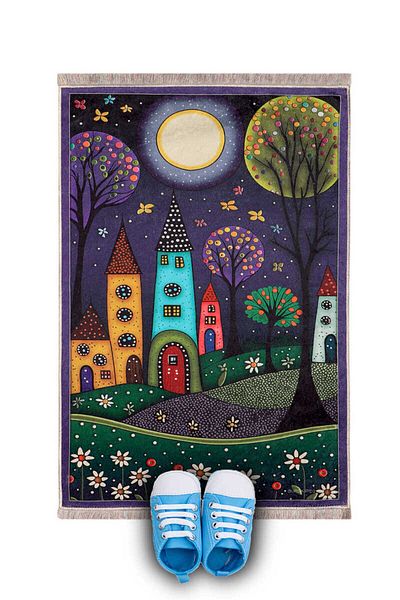 Bursa İpek Purple Fairy Tale Velvet Children's Prayer Rug and Play Mat