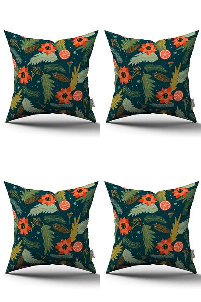 Cango Home Green New Year Themed Set of 4 Digital Printed Throw Pillow Cases 4Kmbs-Cgh218