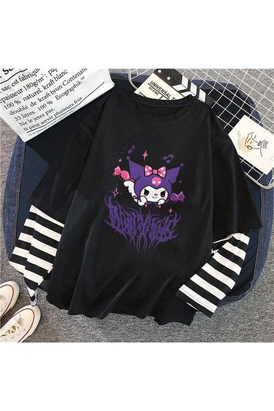 Touz Μαύρο μπλουζάκι Kuromi Purple Fake μανίκια Unisex