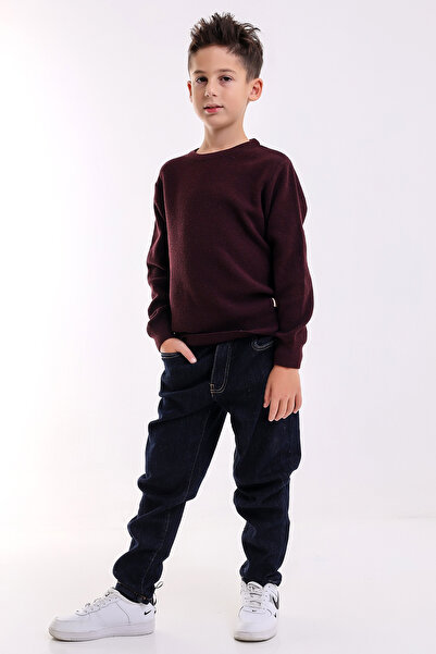 Matte BOY'S Claret Red Crew Neck Plain Knitwear Sweater