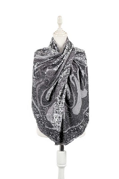 Bursa İpek Black Shawl Pattern Winter Shawl