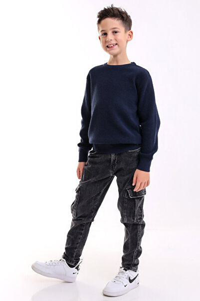 Matte İZMİR BOY'S NAVY BLUE CYCLING COLLAR FLAT KNITWEAR SWEATER