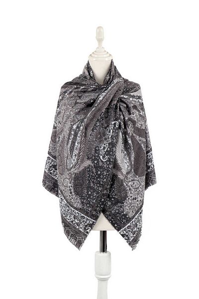 Bursa İpek Gray Shawl Pattern Winter Shawl