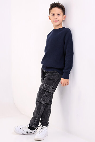 Matte İZMİR BOY'S NAVY BLUE CYCLING COLLAR FLAT KNITWEAR SWEATER
