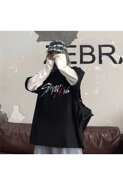 Touz Λευκό μπλουζάκι Stray Kids Unisex Oversize Fake μανίκι