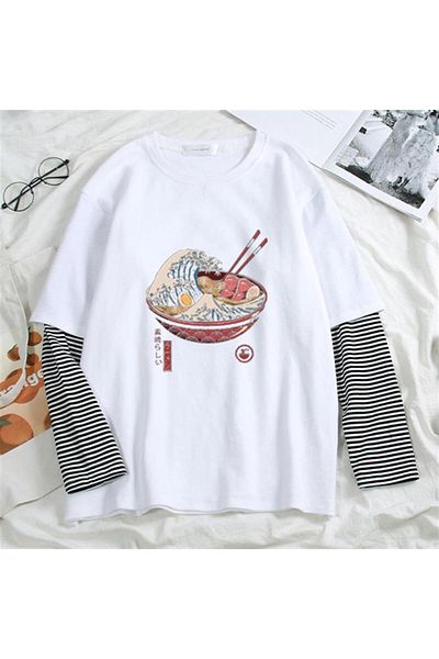 Touz Унисекс бяла тениска - Eat Art Printed, фалшиви ръкави