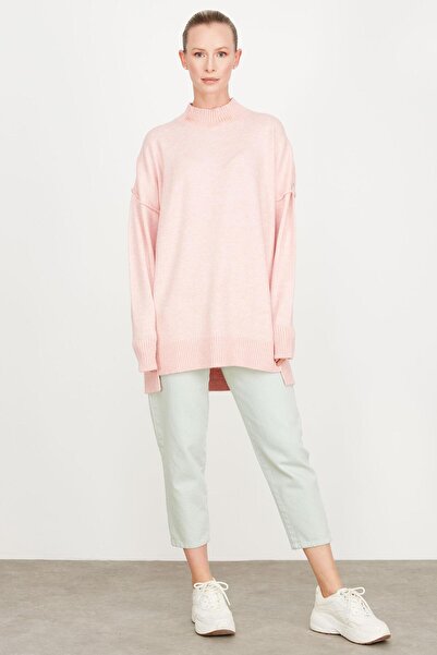 Tığ Triko DİKİŞ DETAYLI BASİC TRİKO TUNİK PEMBE