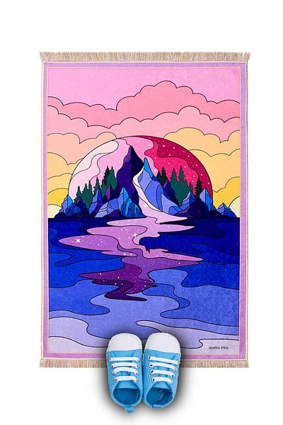 Bursa İpek Pink Clouds Velvet Children's Prayer Mat and Play Mat