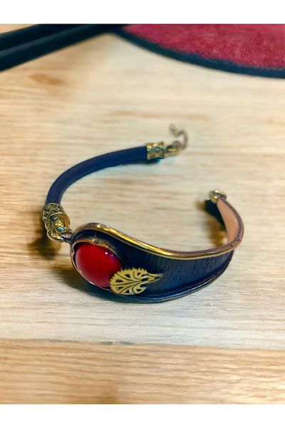 kapris concept Natural stone genuine leather? copper handmade bangle