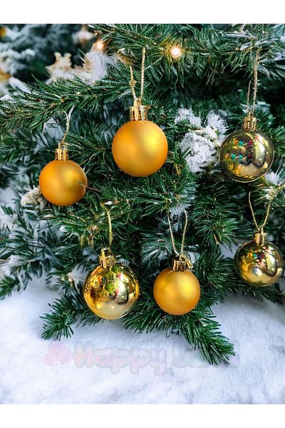 Happyland Gold Christmas Ball - Pine Tree Ornament, 4 Cm, 6 Pieces Model with Acetate Box
