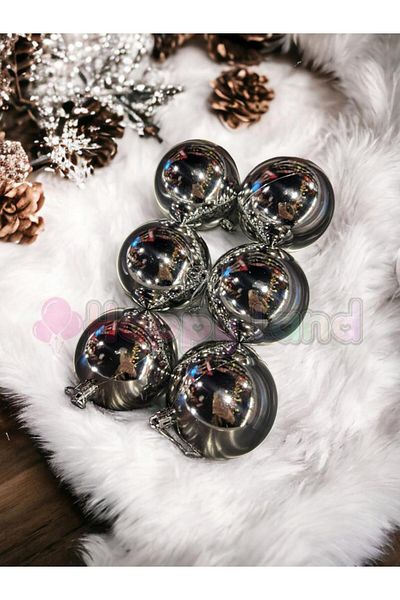 Happyland Shiny Silver Ball - Christmas Pine Tree Ornament 8 cm 6 Pcs