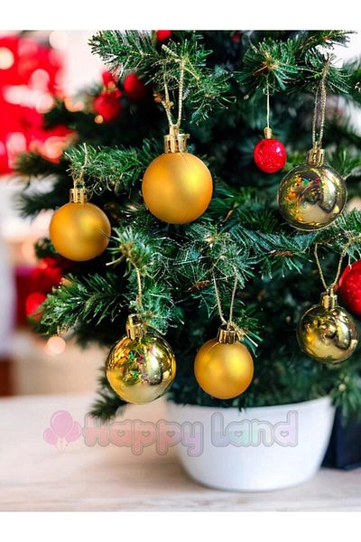Happyland Gold Christmas Ball - Pine Tree Ornament, 4 Cm, 6 Pieces Model with Acetate Box